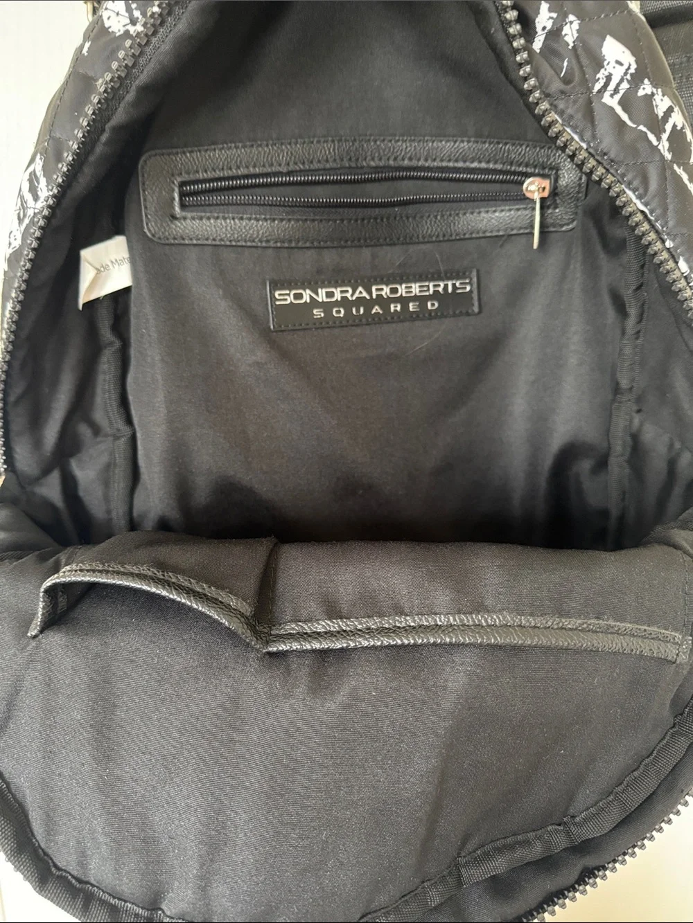 SONDRA ROBERTS SQUARED Black White Quilted Backpack Sporty Abstract Geometric